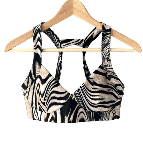 Good American Natural Swirl Strap Back Halter Bra - Brown Black - 2 - Picture 1 of 6